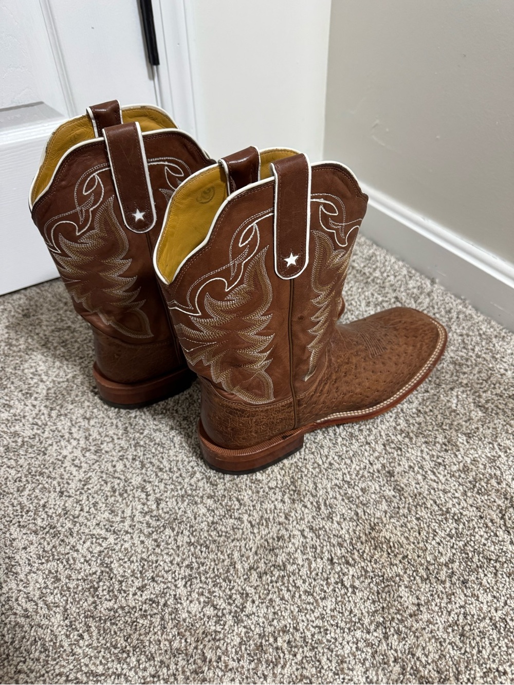 Leather Cowboy Boots with Star Pull Tabs